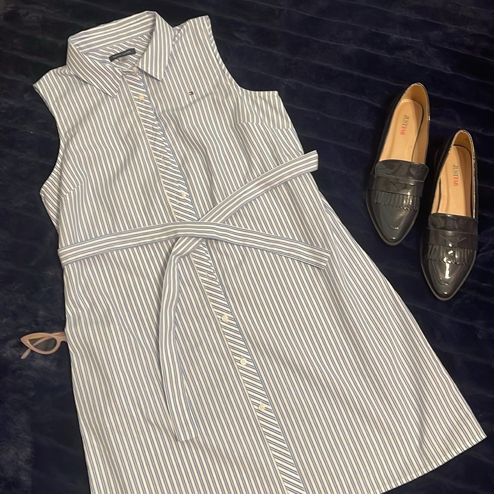 NWT Tommy Hilfiger Blue & White Striped Shirt Dress - Picture 2 of 15